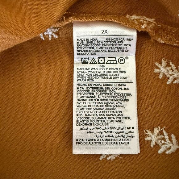 Old Navy Women Blouse 2X Ancient Gold Puff-Sleeve Smocked Embroidered Babydoll - Picture 6 of 9